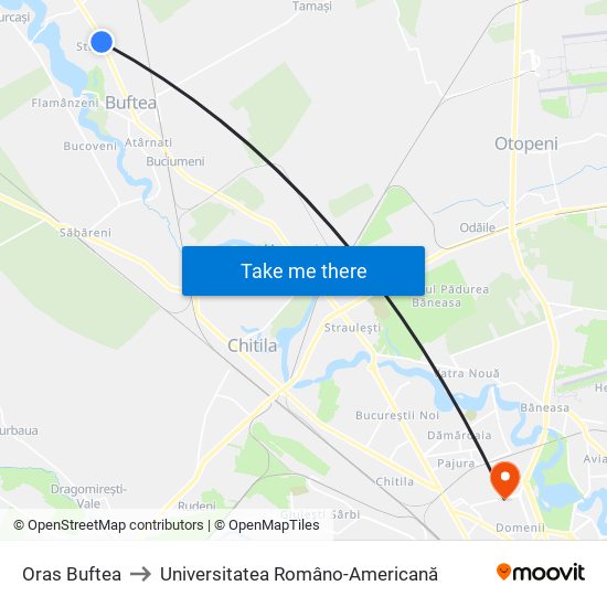 Oras Buftea to Universitatea Româno-Americană map