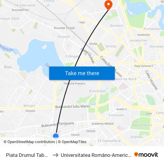 Piata Drumul Taberei to Universitatea Româno-Americană map
