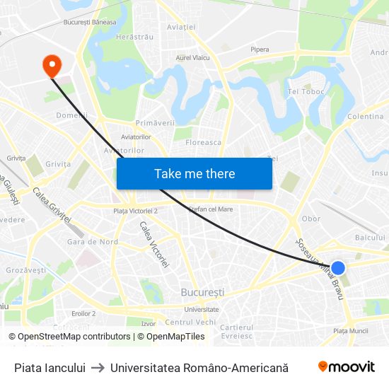 Piata Iancului to Universitatea Româno-Americană map