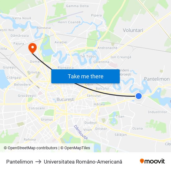 Pantelimon to Universitatea Româno-Americană map