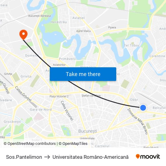 Sos.Pantelimon to Universitatea Româno-Americană map