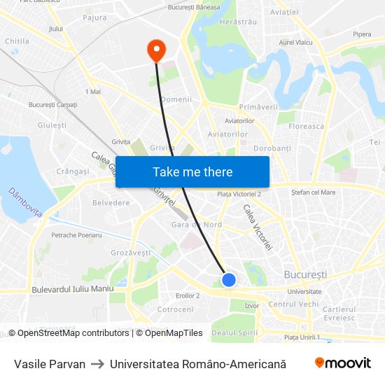 Vasile Parvan to Universitatea Româno-Americană map