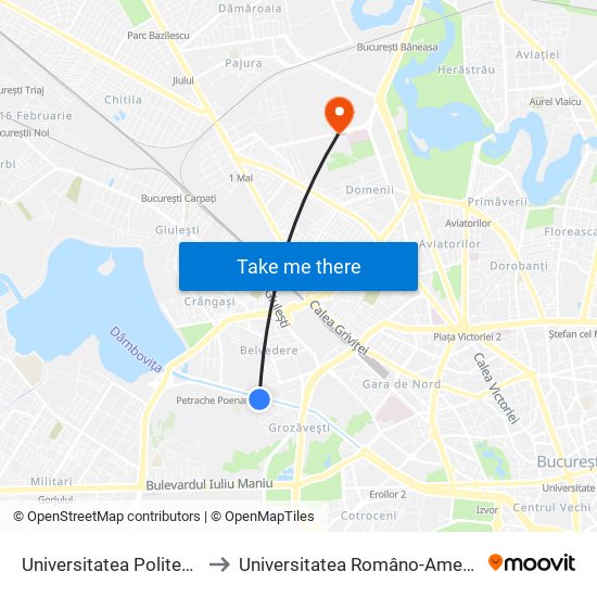 Universitatea Politehnica to Universitatea Româno-Americană map