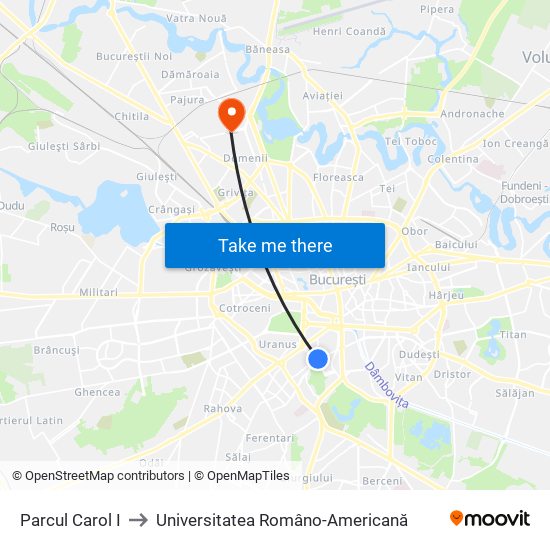 Parcul Carol I to Universitatea Româno-Americană map