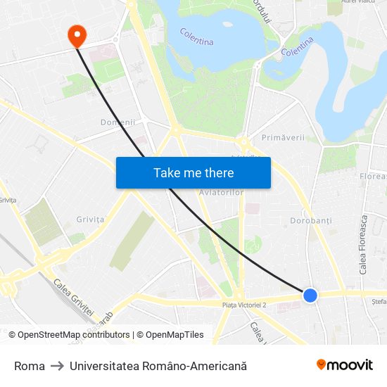 Roma to Universitatea Româno-Americană map