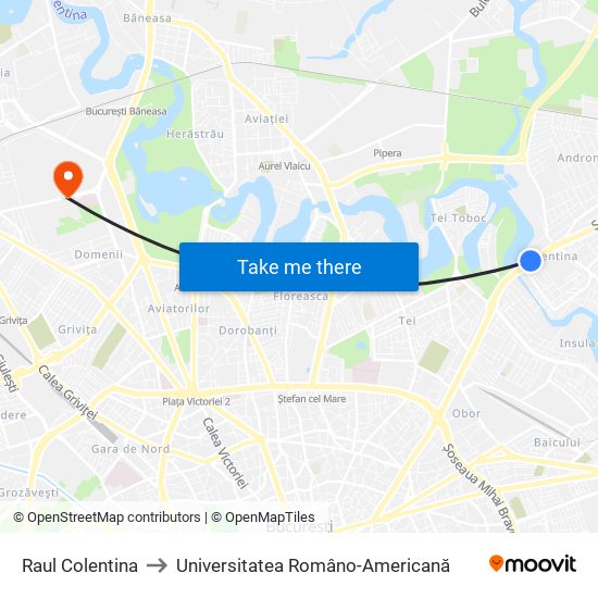 Raul Colentina to Universitatea Româno-Americană map