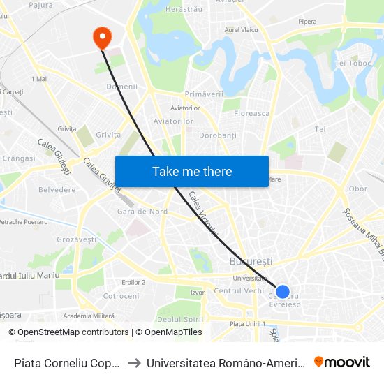 Piata Corneliu Coposu to Universitatea Româno-Americană map