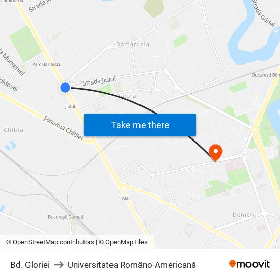 Bd. Gloriei to Universitatea Româno-Americană map