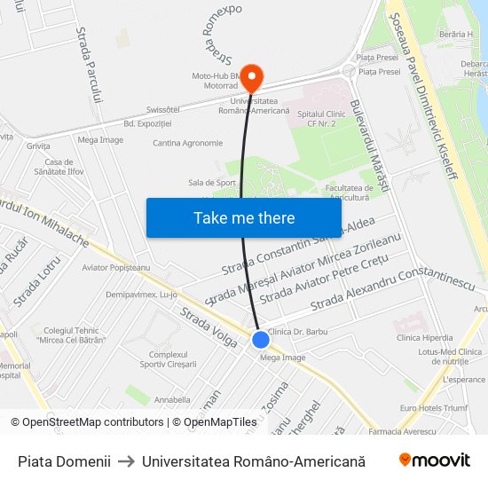 Piata Domenii to Universitatea Româno-Americană map