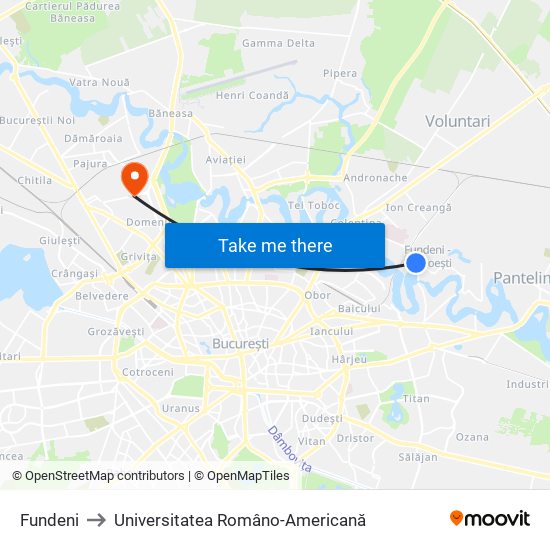 Fundeni to Universitatea Româno-Americană map