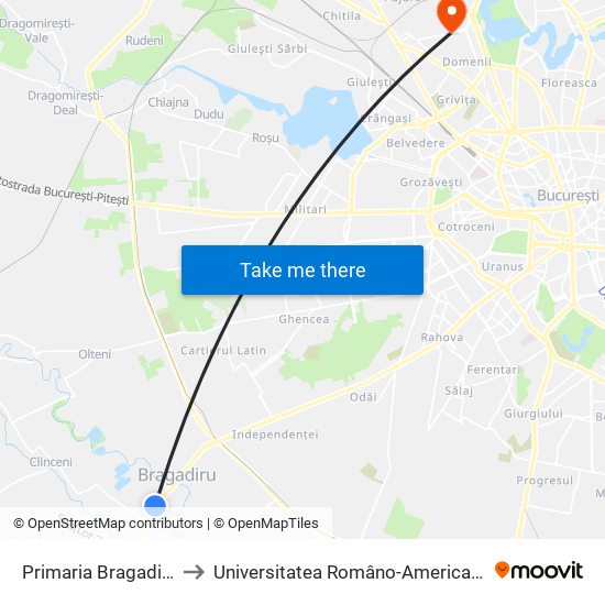 Primaria Bragadiru to Universitatea Româno-Americană map