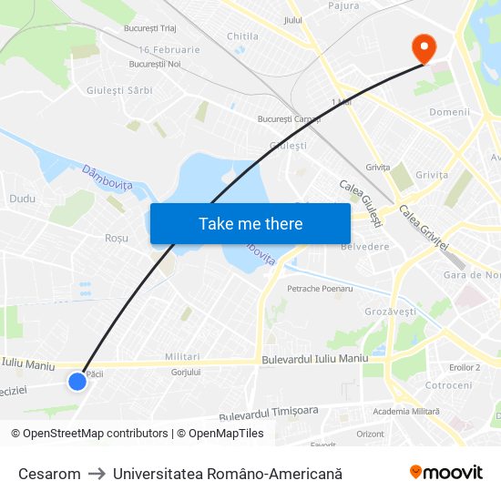 Cesarom to Universitatea Româno-Americană map