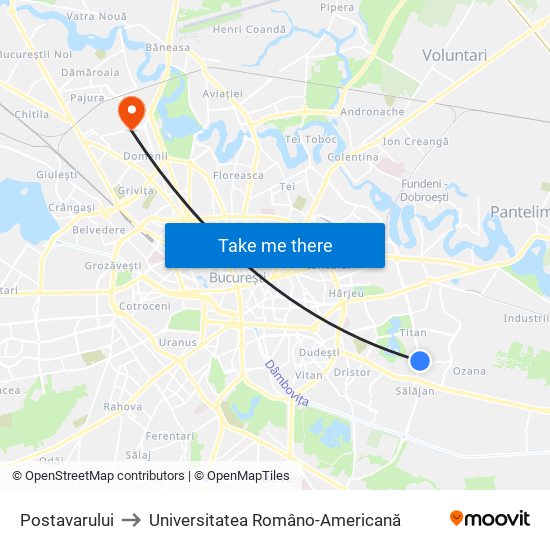 Postavarului to Universitatea Româno-Americană map