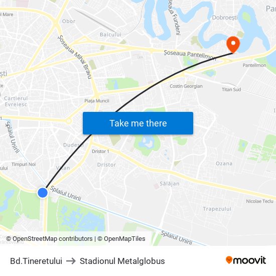 Bd.Tineretului to Stadionul Metalglobus map