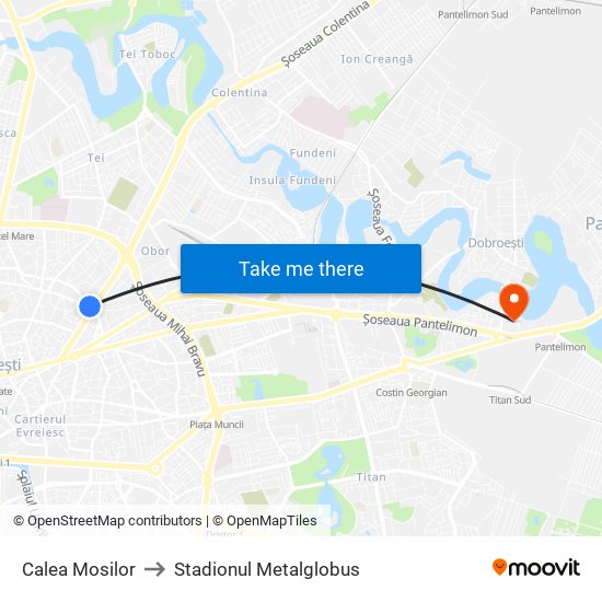 Calea Mosilor to Stadionul Metalglobus map