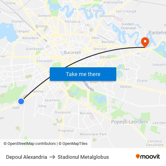 Depoul Alexandria to Stadionul Metalglobus map