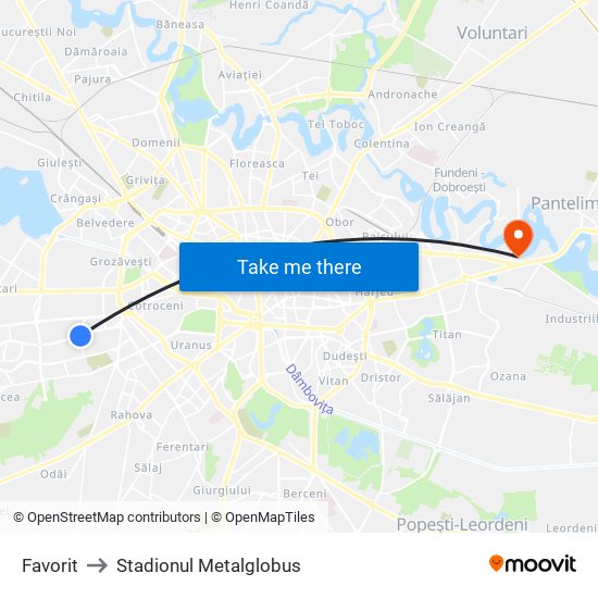 Favorit to Stadionul Metalglobus map