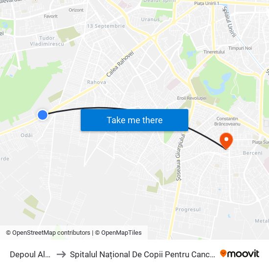 Depoul Alexandria to Spitalul Național De Copii Pentru Cancer, Boli Grave Și Traumă map