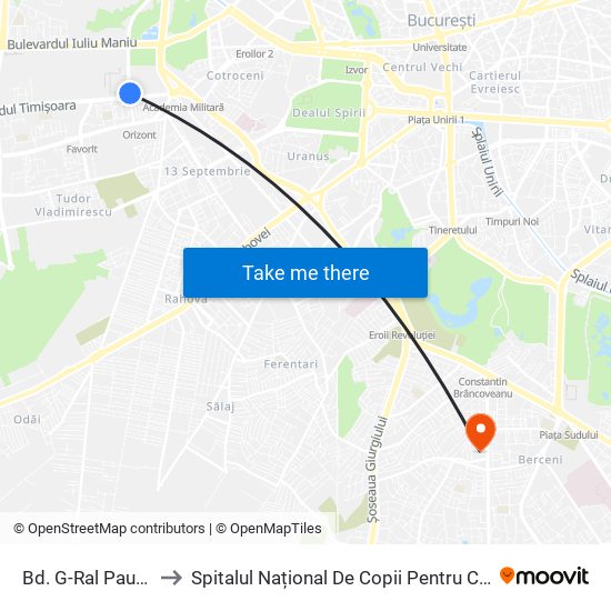 Bd. G-Ral Paul Teodorescu to Spitalul Național De Copii Pentru Cancer, Boli Grave Și Traumă map