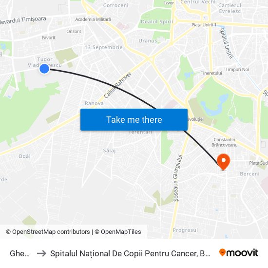 Ghencea to Spitalul Național De Copii Pentru Cancer, Boli Grave Și Traumă map