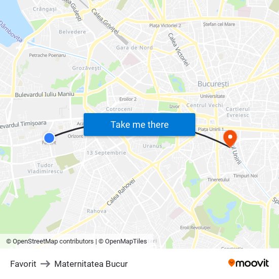 Favorit to Maternitatea Bucur map