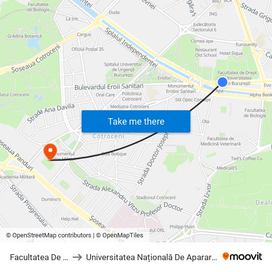 Facultatea De Drept to Universitatea Națională De Aparare ""Carol I"" map