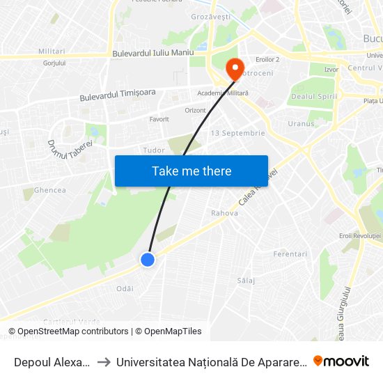 Depoul Alexandria to Universitatea Națională De Aparare ""Carol I"" map