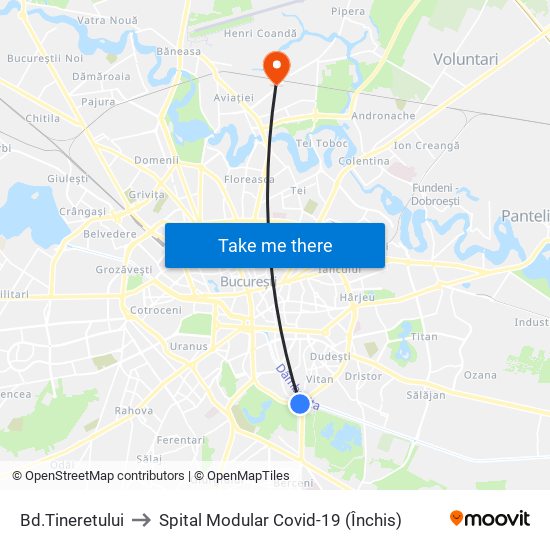 Bd.Tineretului to Spital Modular Covid-19 (Închis) map