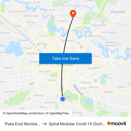 Piata Eroii Revolutiei to Spital Modular Covid-19 (Închis) map