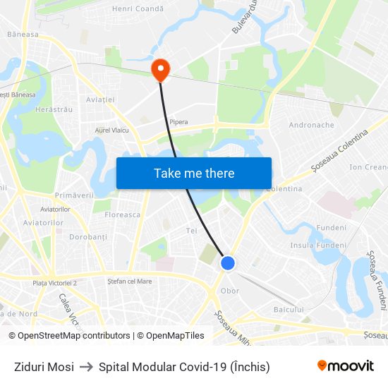 Ziduri Mosi to Spital Modular Covid-19 (Închis) map
