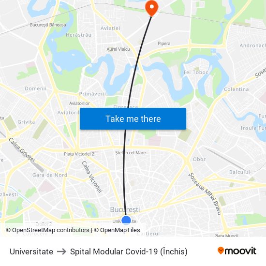 Universitate to Spital Modular Covid-19 (Închis) map