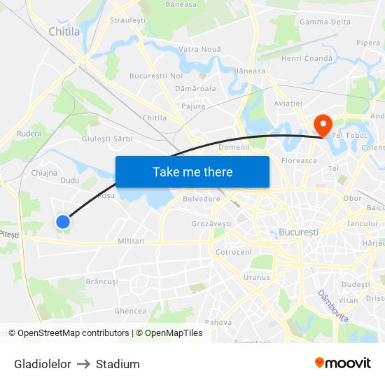 Gladiolelor to Stadium map