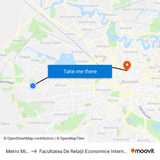 Metro Militari to Facultatea De Relaţii Economice Internaţionale (Rei) map