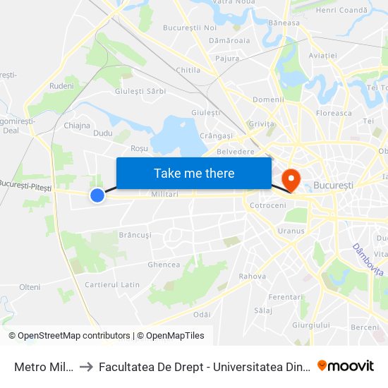 Metro Militari to Facultatea De Drept - Universitatea Din București map