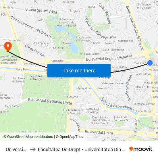 Universitate to Facultatea De Drept - Universitatea Din București map