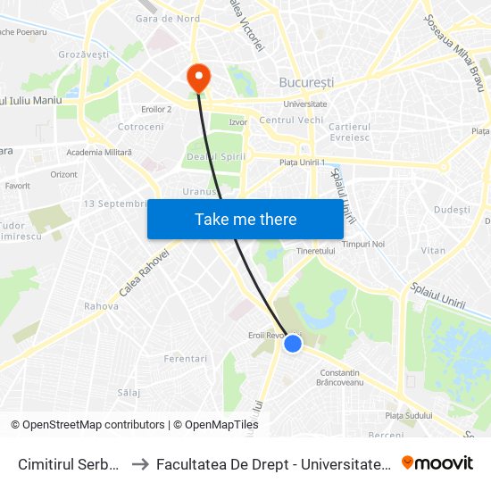 Cimitirul Serban Voda to Facultatea De Drept - Universitatea Din București map