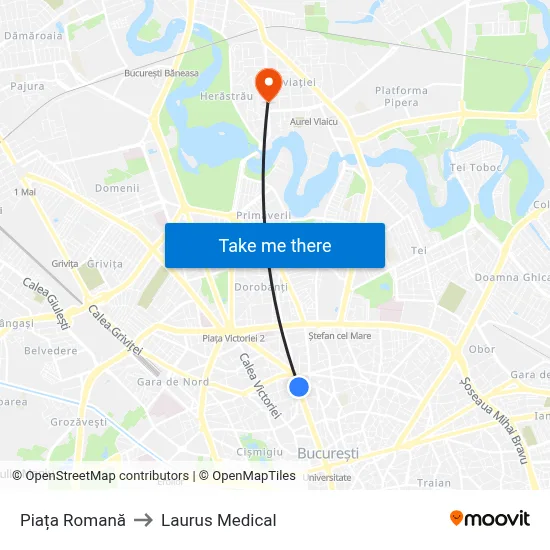 Piața Romană to Laurus Medical map