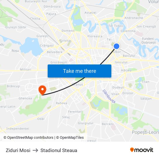 Ziduri Mosi to Stadionul Steaua map
