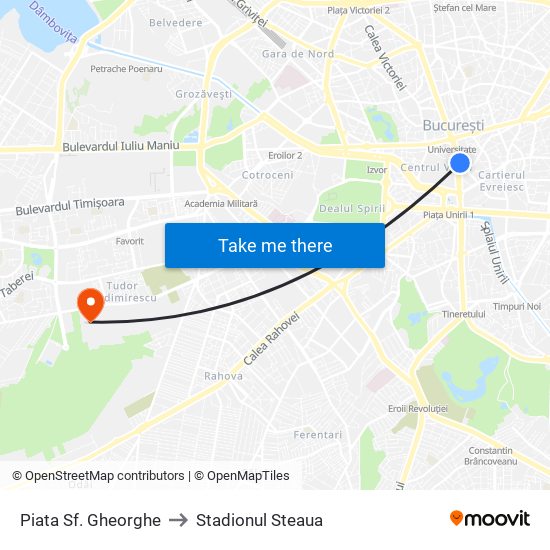 Piata Sf. Gheorghe to Stadionul Steaua map