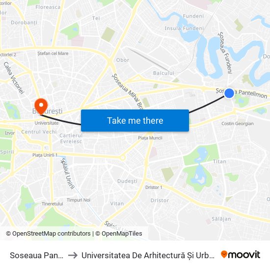 Soseaua Pantelimon to Universitatea De Arhitectură Și Urbanism Ion Mincu map