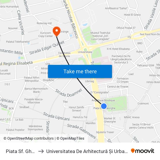 Piata Sf. Gheorghe to Universitatea De Arhitectură Și Urbanism Ion Mincu map