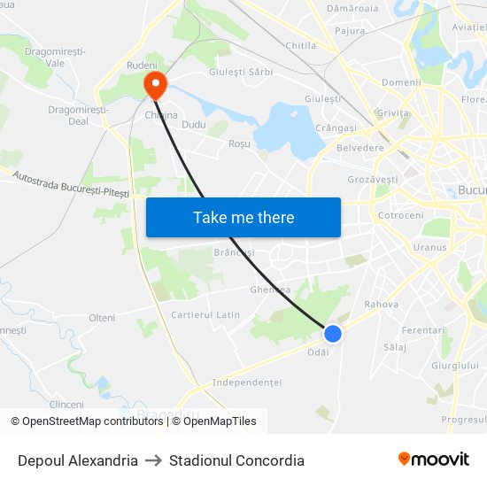 Depoul Alexandria to Stadionul Concordia map