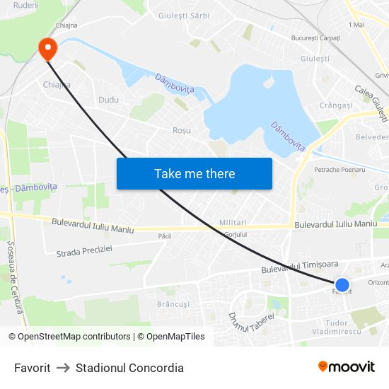 Favorit to Stadionul Concordia map