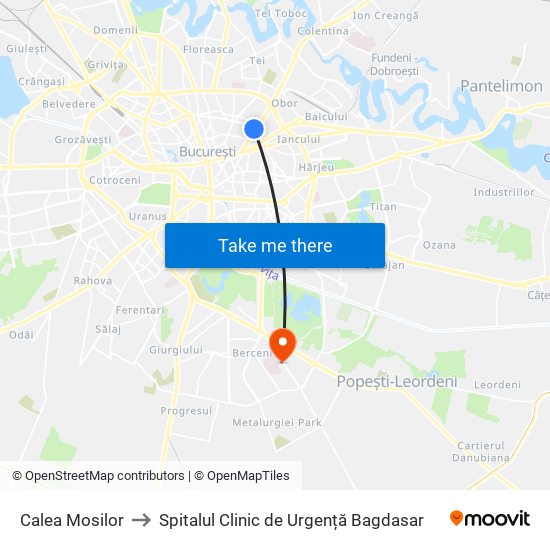 Calea Mosilor to Spitalul Clinic de Urgență Bagdasar map