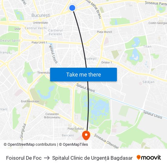 Foisorul De Foc to Spitalul Clinic de Urgență Bagdasar map