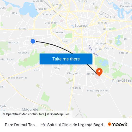 Parc Drumul Taberei to Spitalul Clinic de Urgență Bagdasar map