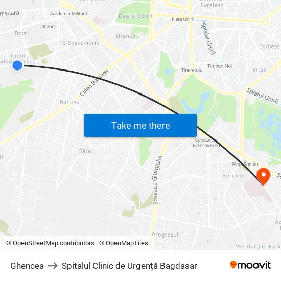 Ghencea to Spitalul Clinic de Urgență Bagdasar map