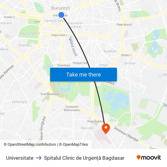 Universitate to Spitalul Clinic de Urgență Bagdasar map