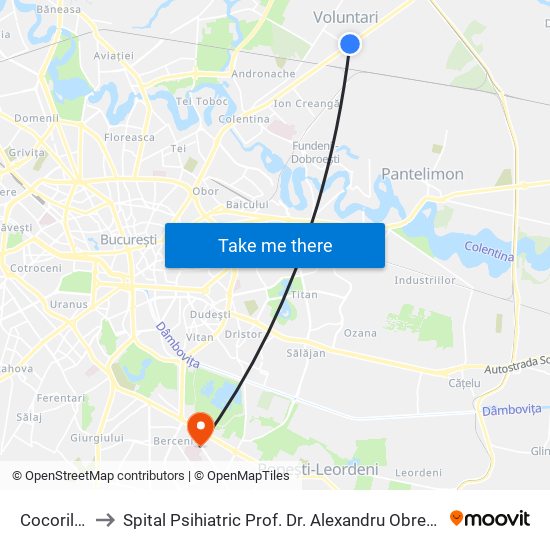 Cocorilor to Spital Psihiatric Prof. Dr. Alexandru Obregia map