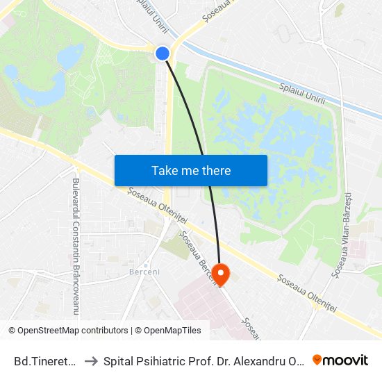 Bd.Tineretului to Spital Psihiatric Prof. Dr. Alexandru Obregia map